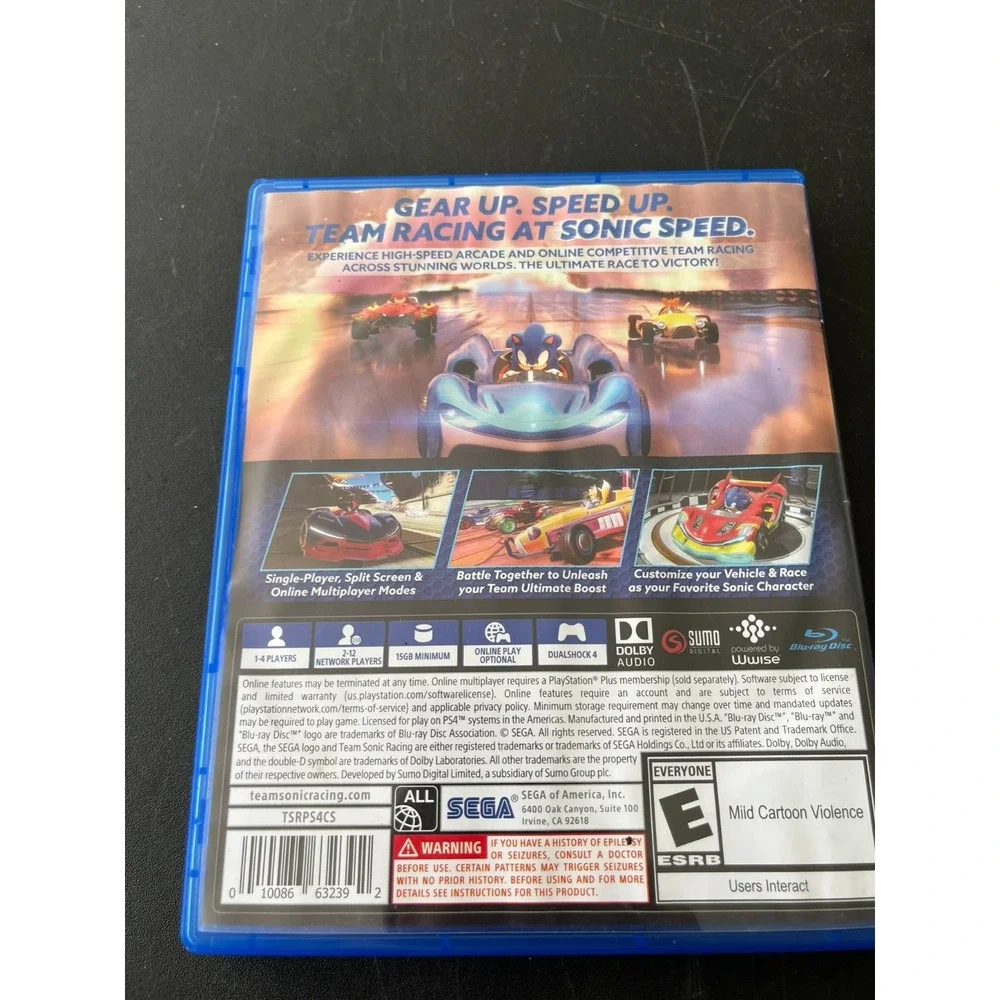 Team Sonic Racing Playstation 4 SEGA Action Game Tails Knuckles Shadow Rated E